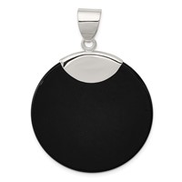 Sterling Silver 35mm Round Black Onyx Pendant view 1