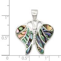 Sterling Silver Rhodium-plated Abalone Butterfly Pendant view 3