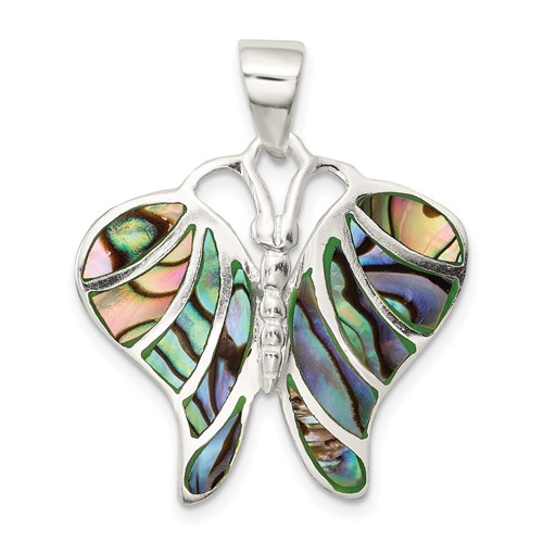 Sterling Silver Rhodium-plated Abalone Butterfly Pendant