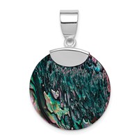 Sterling Silver Rhodium-plated 22mm Round Abalone Pendant view 4