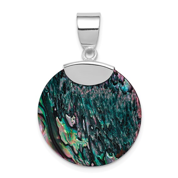 Sterling Silver Rhodium-plated Round Abalone Pendant