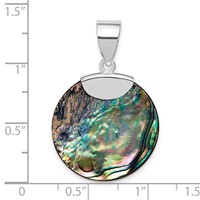 Sterling Silver Rhodium-plated 22mm Round Abalone Pendant view 3