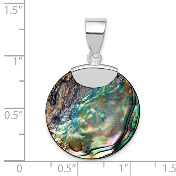Sterling Silver Rhodium-plated Round Abalone Pendant