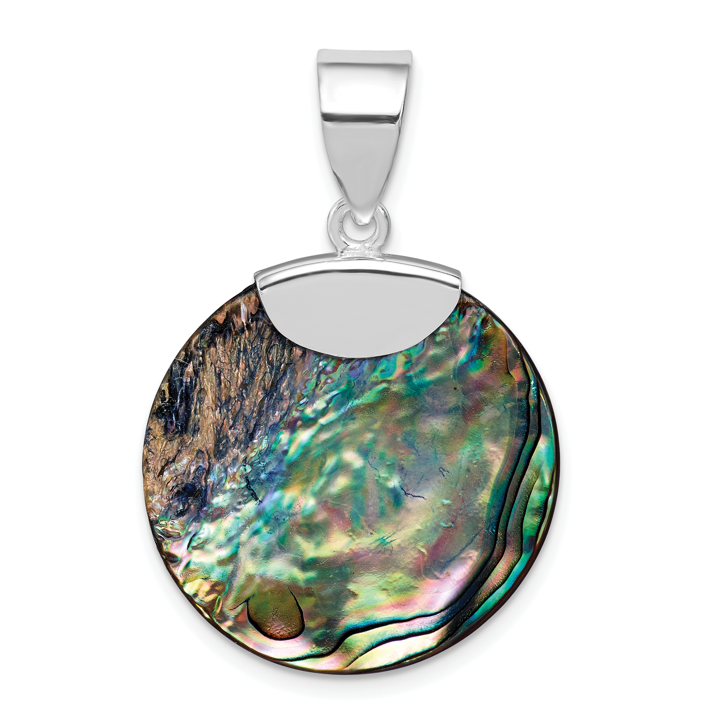 Sterling Silver Rhodium-plated Round Abalone Pendant (QP1309)