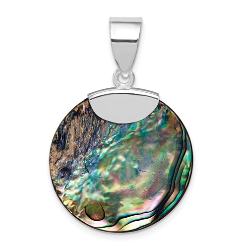 Sterling Silver Rhodium-plated 22mm Round Abalone Pendant