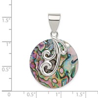 Sterling Silver Round Abalone Pendant with Swirls view 3