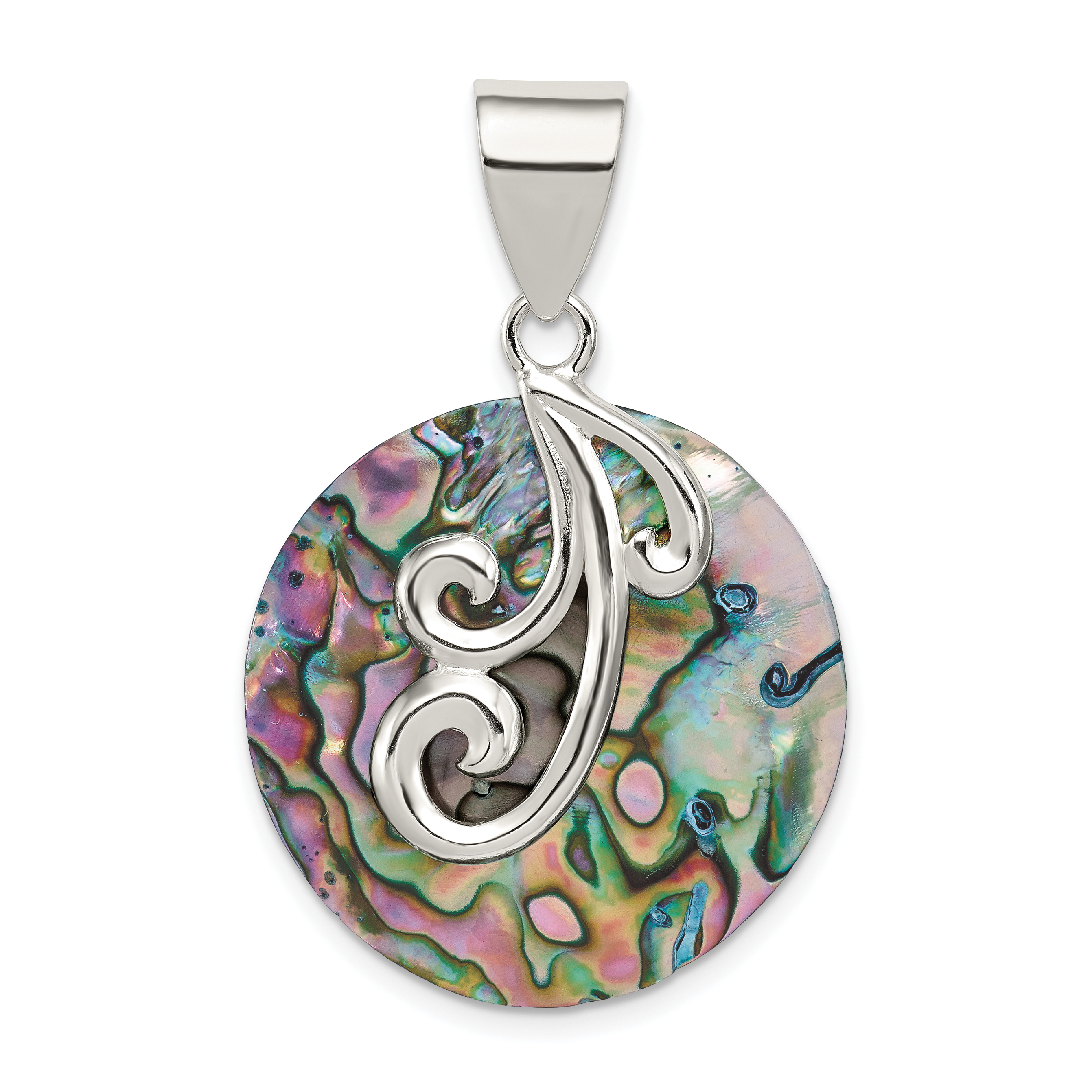 Sterling Silver Round Abalone Pendant (QP1311)