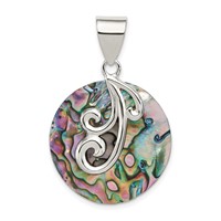 Sterling Silver Round Abalone Pendant with Swirls view 1