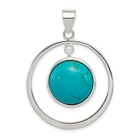 Sterling Silver Circle Turquoise Cabochon Pendant view 1