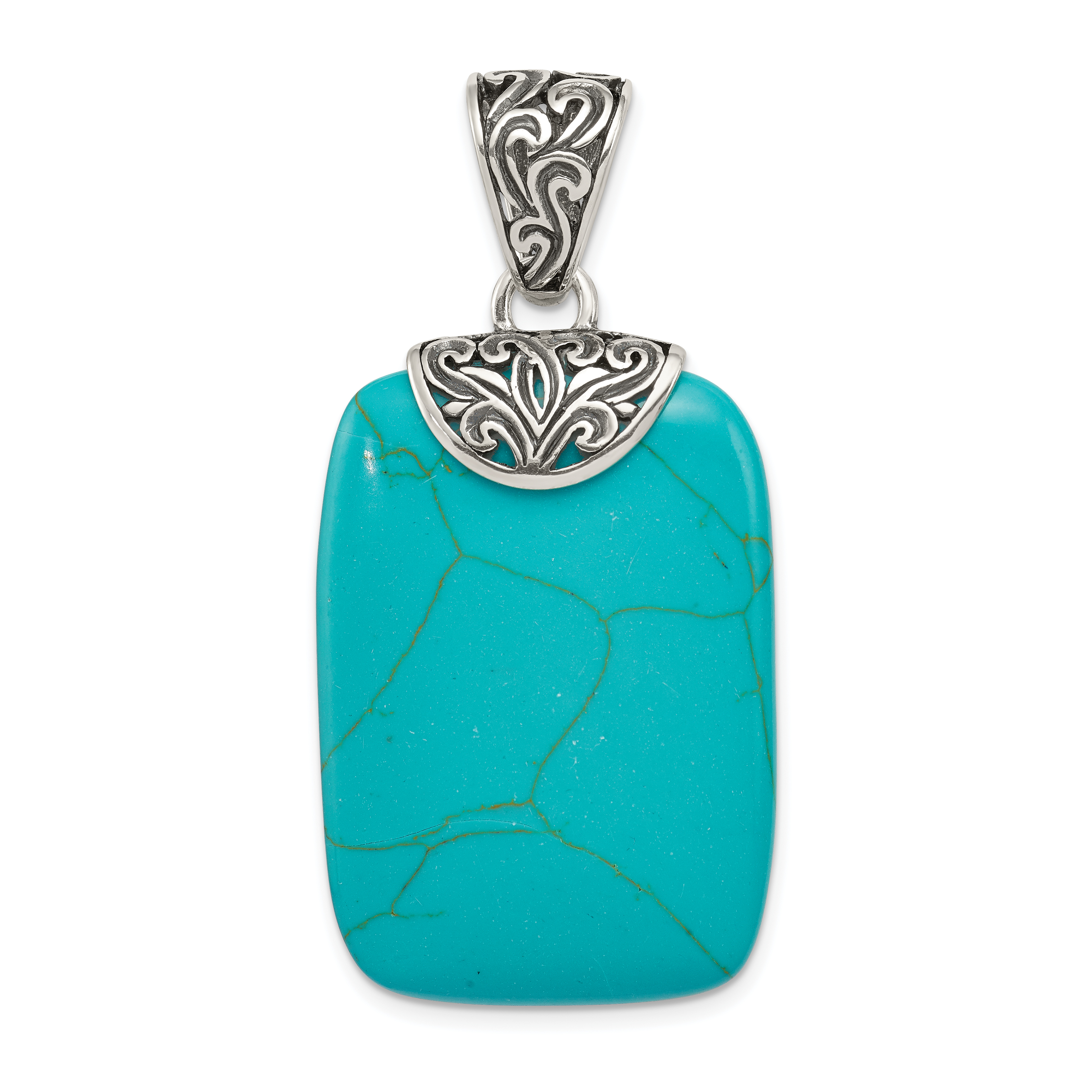 Sterling Silver Antiqued Turquoise Pendant (QP1326)