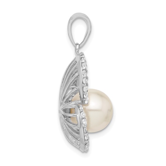 Sterling Silver CZ & Simulated Pearl Heart Pendant