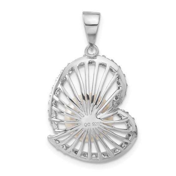 Sterling Silver CZ & Simulated Pearl Heart Pendant