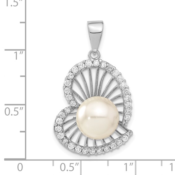 Sterling Silver CZ & Simulated Pearl Heart Pendant