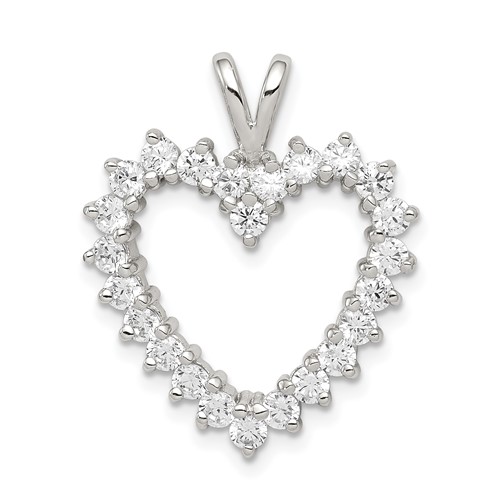 Sterling Silver Rhodium-plated CZ Heart Pendant