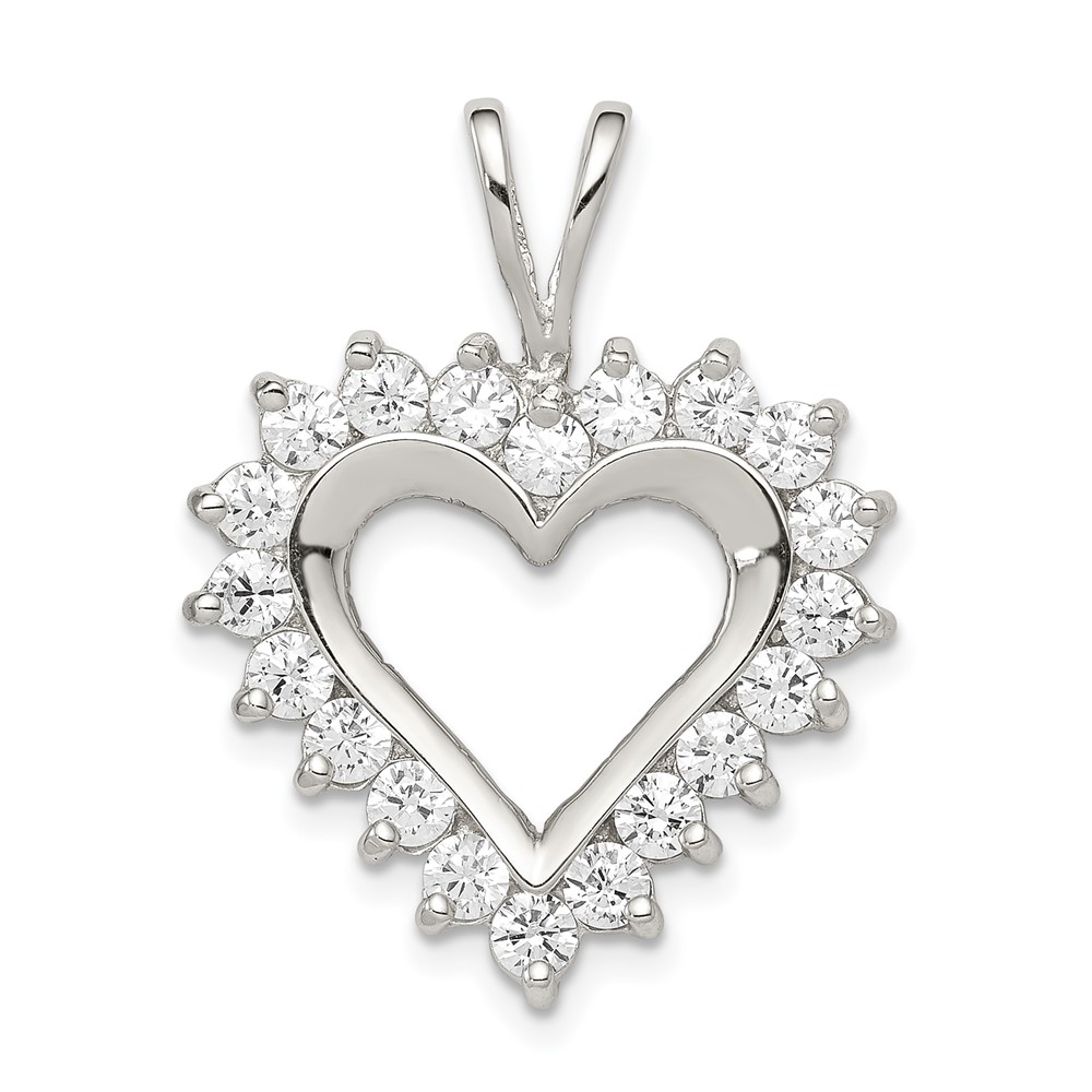 Sterling Silver Rhodium-plated CZ Open Heart Pendant
