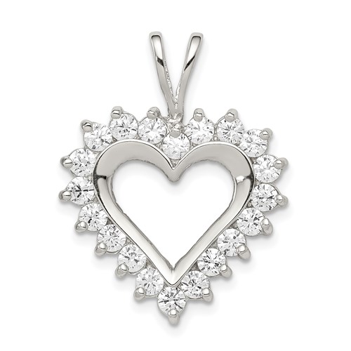 Sterling Silver Rhodium-plated CZ Open Heart Pendant
