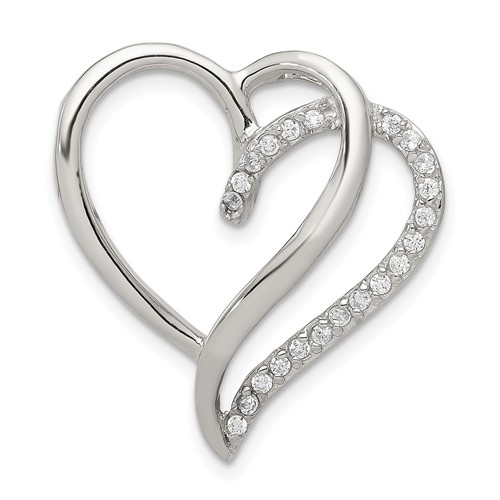 Sterling Silver Rhodium-plated CZ Heart Chain Slide