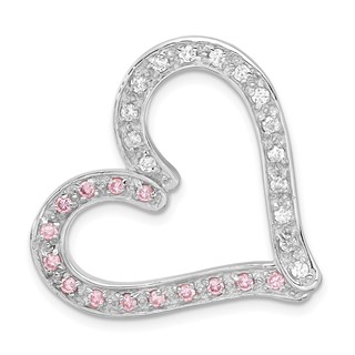 Sterling Silver Pink and Clear CZ Heart Chain Slide