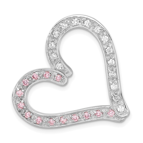 Sterling Silver Pink and Clear CZ Heart Chain Slide