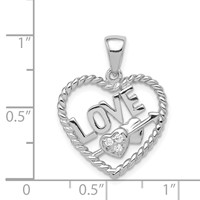 Sterling Silver Rhodium-plated CZ Love Heart Pendant view 3