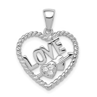 Sterling Silver Rhodium-plated CZ Love Heart Pendant view 1