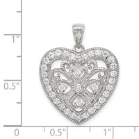 Sterling Silver Rhodium-plated CZ Filigree Heart Pendant view 3