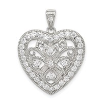 Sterling Silver Rhodium-plated CZ Filigree Heart Pendant view 1