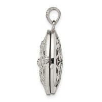 Sterling Silver Rhodium-plated CZ Fancy Vintage Filigree 22mm Oval Locket view 2
