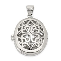 Sterling Silver Rhodium-plated CZ Fancy Vintage Filigree 22mm Oval Locket view 4