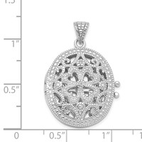Sterling Silver Rhodium-plated CZ Fancy Vintage Filigree 22mm Oval Locket view 3