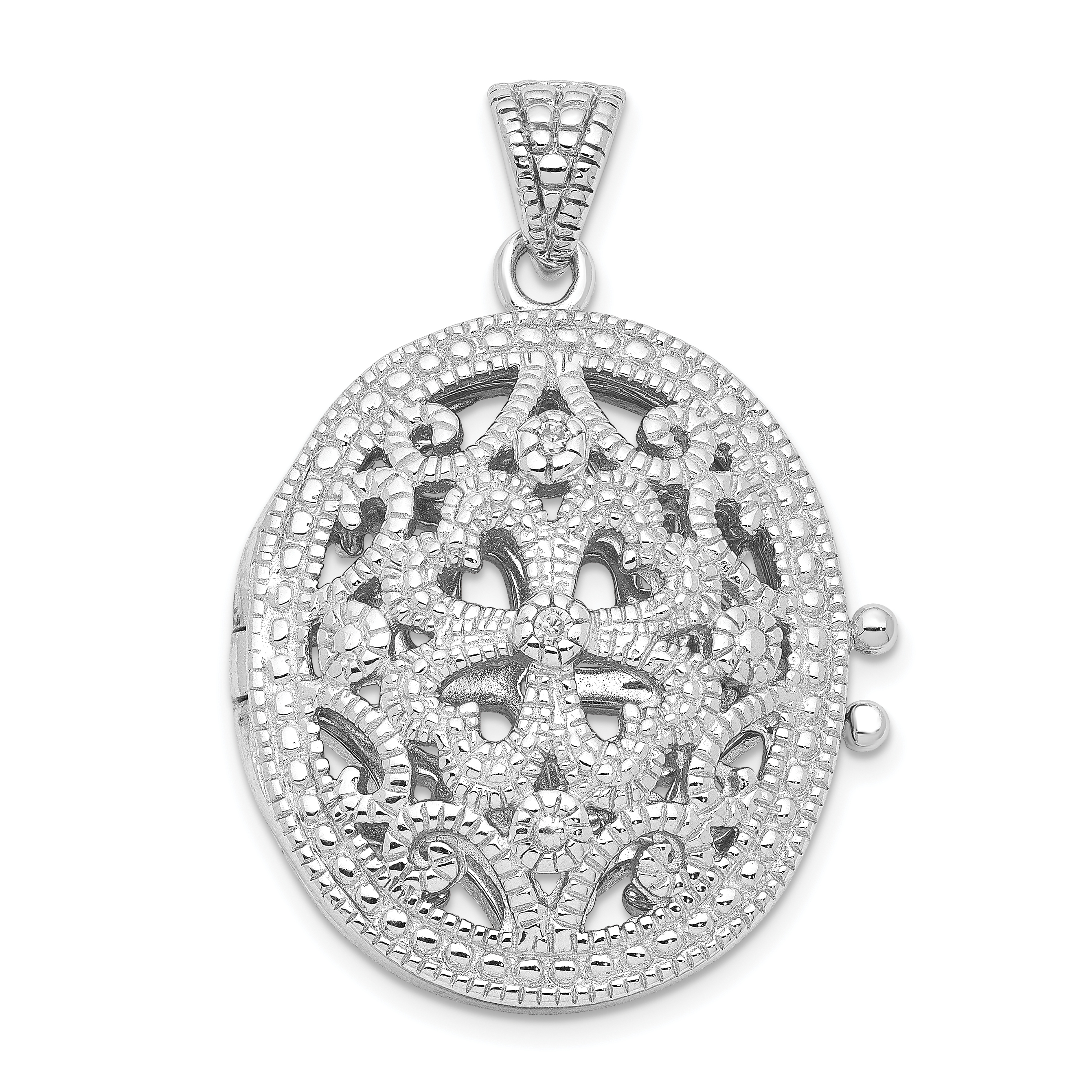 Silver CZ Fancy Filigree Oval 22mm Locket QP1454