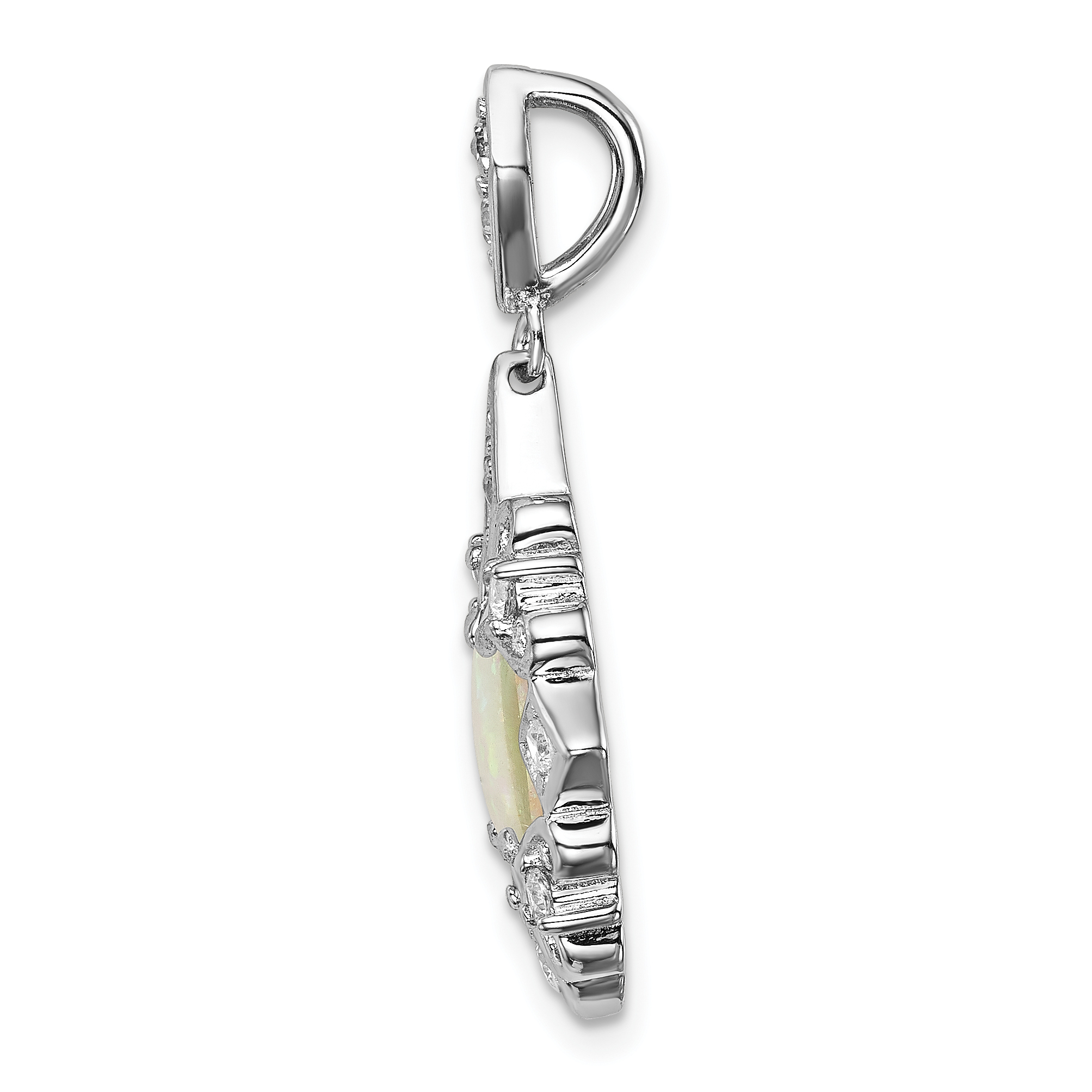 Silver Created Opal and CZ Pendant QP1494