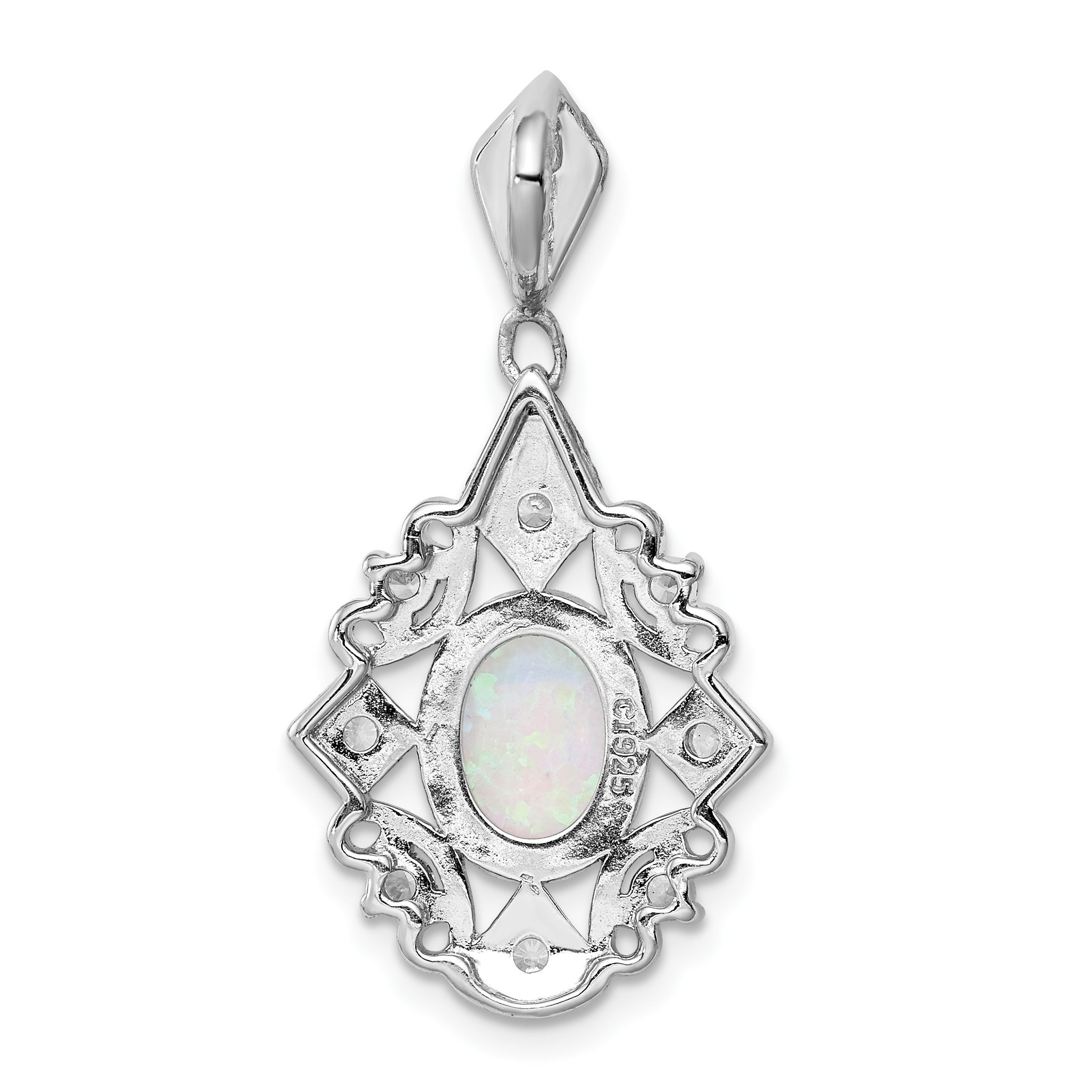 Silver Created Opal and CZ Pendant QP1494
