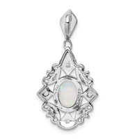 Sterling Silver Rhodium-plated Created Opal and CZ Pendant view 4