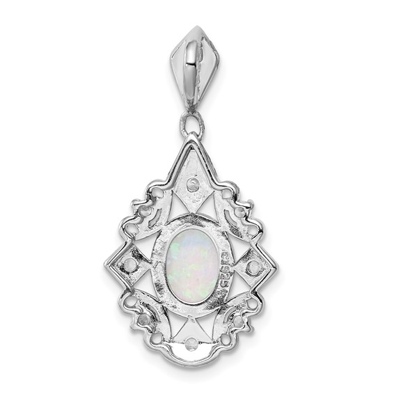 Sterling Silver Rhodium-plated Created Opal and CZ Pendant