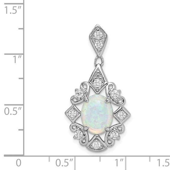 Sterling Silver Rhodium-plated Created Opal and CZ Pendant