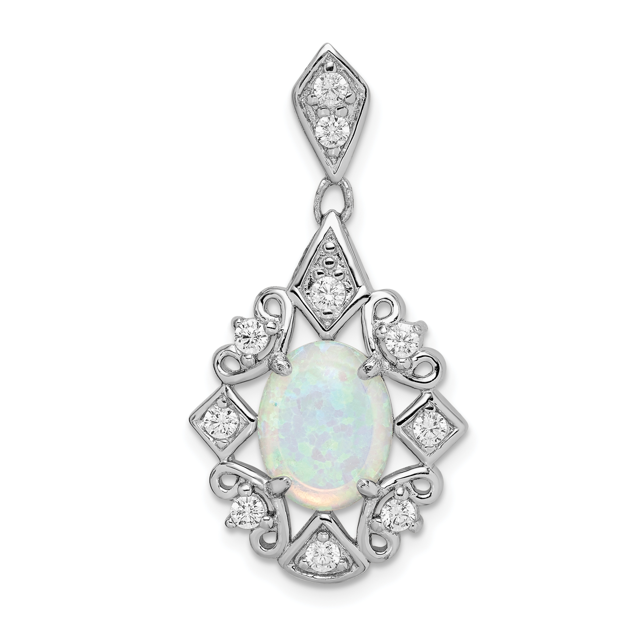 Silver Created Opal and CZ Pendant QP1494
