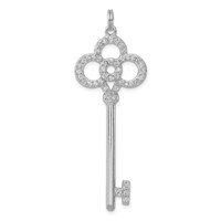 Sterling Silver Rhodium-plated and CZ Key Pendant view 1