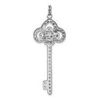 Sterling Silver Rhodium-plated and CZ Key Pendant view 4