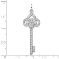 Sterling Silver Rhodium-plated and CZ Key Pendant view 3