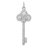 Sterling Silver Rhodium-plated and CZ Key Pendant view 1