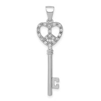 Sterling Silver CZ Peace Heart Key Pendant view 1