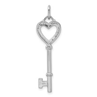 Sterling Silver Rhodium-plated CZ Heart Key Pendant view 4