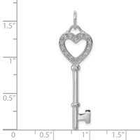 Sterling Silver Rhodium-plated CZ Heart Key Pendant view 3