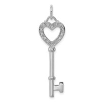 Sterling Silver Rhodium-plated CZ Heart Key Pendant view 1