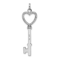 Sterling Silver Rhodium-plated CZ Heart Key Pendant view 4