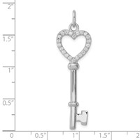 Sterling Silver Rhodium-plated CZ Heart Key Pendant view 3