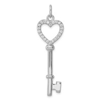 Sterling Silver Rhodium-plated CZ Heart Key Pendant view 1
