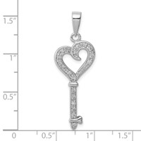Sterling Silver Rhodium-plated CZ Heart Key Pendant view 3
