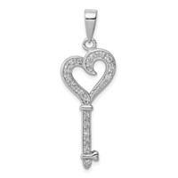 Sterling Silver Rhodium-plated CZ Heart Key Pendant view 1
